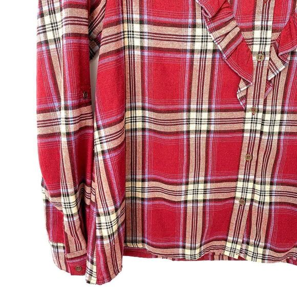 Entro Maroon Plaid Ruffle Detail Button Down - Picture 5 of 8